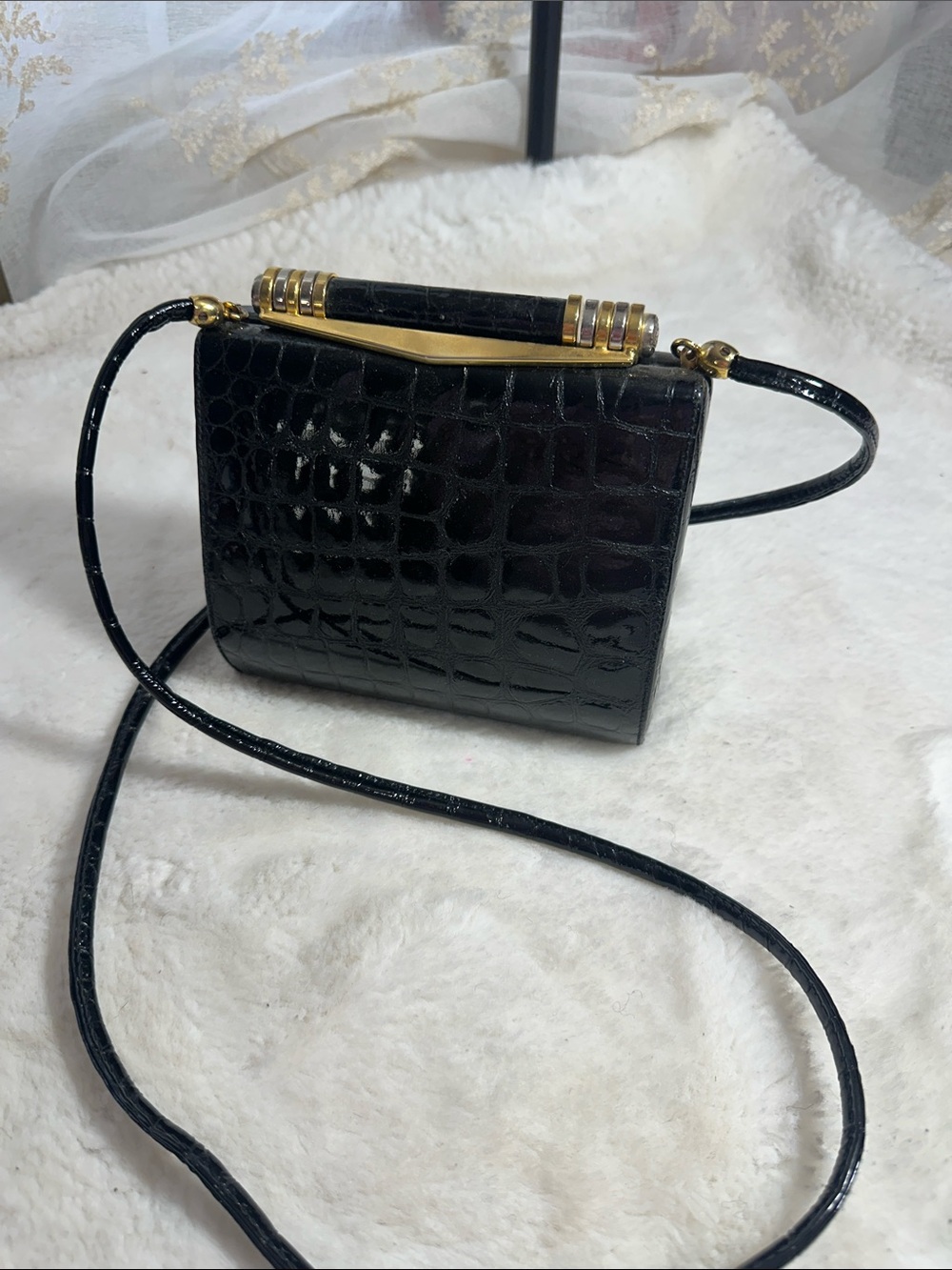 Rodo croc print back gold crossbody